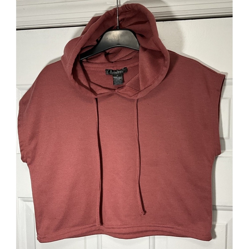 Lemite Mauve/Rose Cropped Sleeveless Drawstring Hoodie Women's Medium
